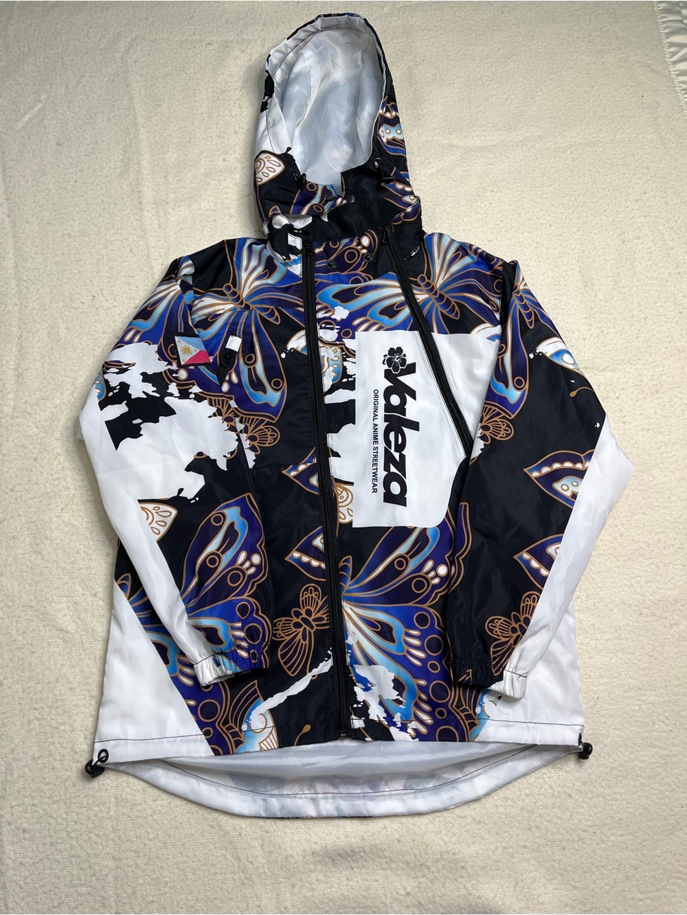 Valeza Anime Hooded Windbreaker Full Zip Jacket Happy Endings Butterfly Mens S